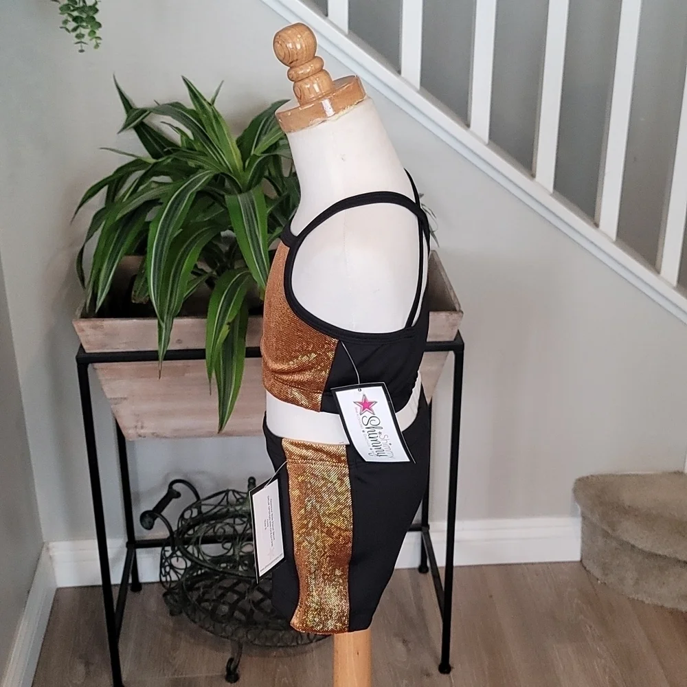 Shimmy Shimmy Inc Gold Hologram Dance crop top and short Set NWT Cheer Gym